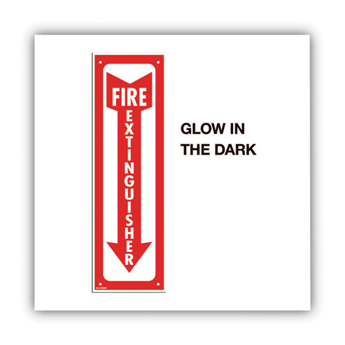 Picture of Glow-In-The-Dark Safety Sign, Fire Extinguisher, 4 x 13, Red