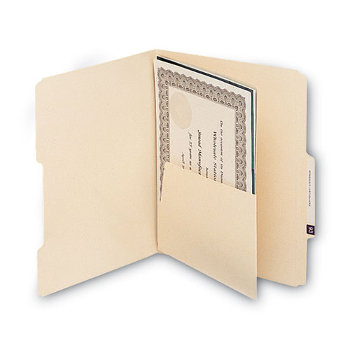 Picture of Self-Adhesive Folder Dividers with 5.5" Pockets for Top/End Tab Folders, 1 Fastener, Letter Size, Manila, 25/Pack