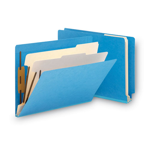 Picture of Colored End Tab Classification Folders with Dividers, 2" Expansion, 2 Dividers, 6 Fasteners, Letter Size, Blue, 10/Box