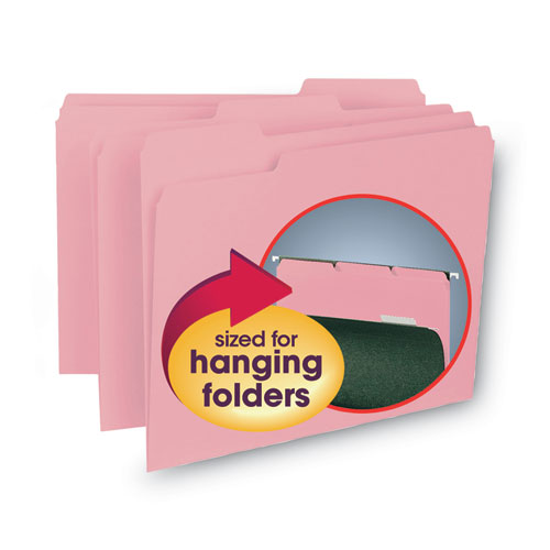 Picture of Interior File Folders, 1/3-Cut Tabs: Assorted, Letter Size, 0.75" Expansion, Pink, 100/Box