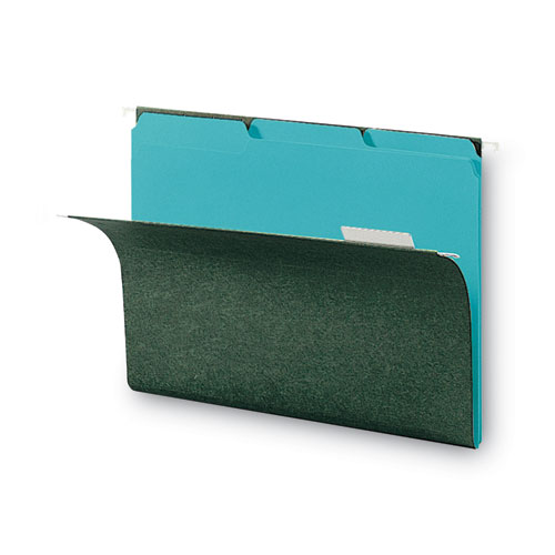 Picture of Interior File Folders, 1/3-Cut Tabs: Assorted, Letter Size, 0.75" Expansion, Aqua, 100/Box