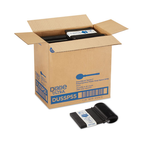 Picture of SmartStock Tri-Tower Dispensing System Polypropylene Cutlery, Mediumweight Soup Spoon, Plastic, Black, 40/Pack, 24 Packs/CT