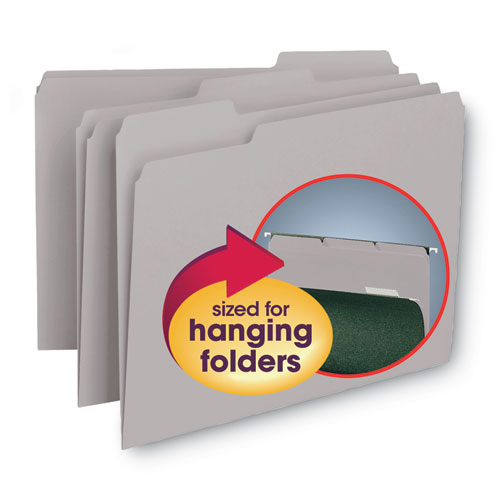 Picture of Interior File Folders, 1/3-Cut Tabs: Assorted, Letter Size, 0.75" Expansion, Gray, 100/Box