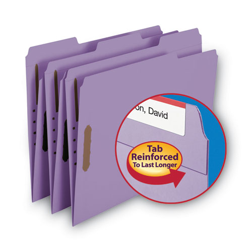 Picture of Top Tab Colored Fastener Folders, 0.75" Expansion, 2 Fasteners, Letter Size, Lavender Exterior, 50/Box