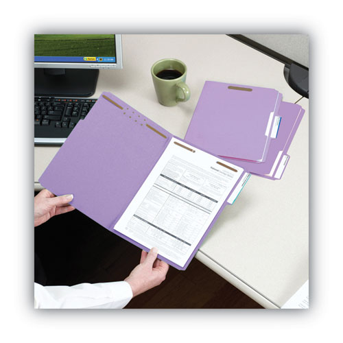 Picture of Top Tab Colored Fastener Folders, 0.75" Expansion, 2 Fasteners, Letter Size, Lavender Exterior, 50/Box