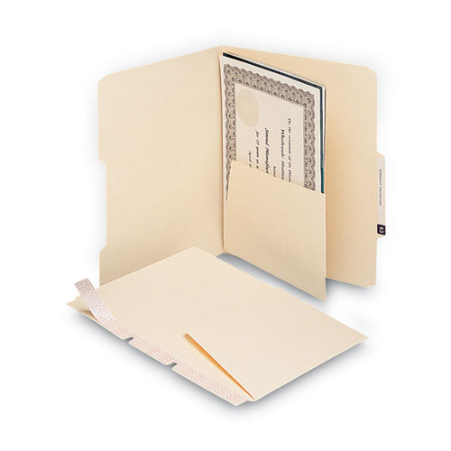 Picture of Self-Adhesive Folder Dividers with 5.5" Pockets for Top/End Tab Folders, 1 Fastener, Letter Size, Manila, 25/Pack