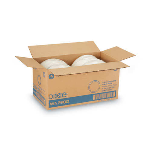 Picture of White Paper Plates, 9" dia, White, 250/Pack, 4 Packs/Carton