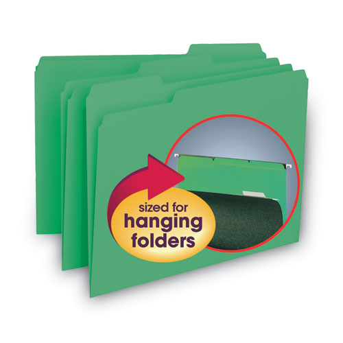 Picture of Interior File Folders, 1/3-Cut Tabs: Assorted, Letter Size, 0.75" Expansion, Green, 100/Box