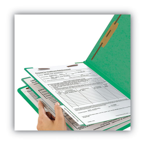 Picture of Colored End Tab Classification Folders with Dividers, 2" Expansion, 2 Dividers, 6 Fasteners, Letter Size, Green, 10/Box