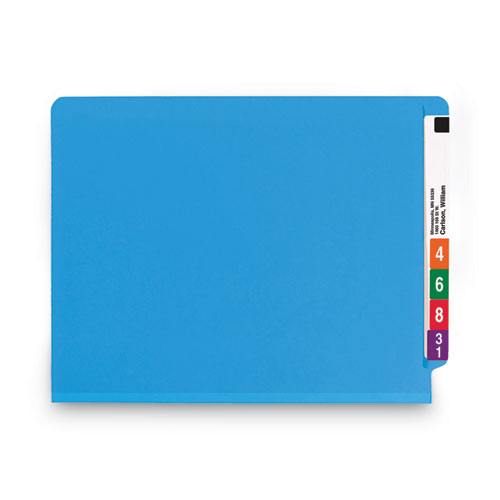 Picture of Colored End Tab Classification Folders with Dividers, 2" Expansion, 2 Dividers, 6 Fasteners, Letter Size, Blue, 10/Box