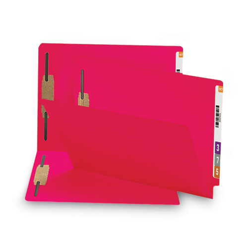 Picture of Heavyweight Colored End Tab Fastener Folders, 0.75" Expansion, 2 Fasteners, Legal Size, Red Exterior, 50/Box