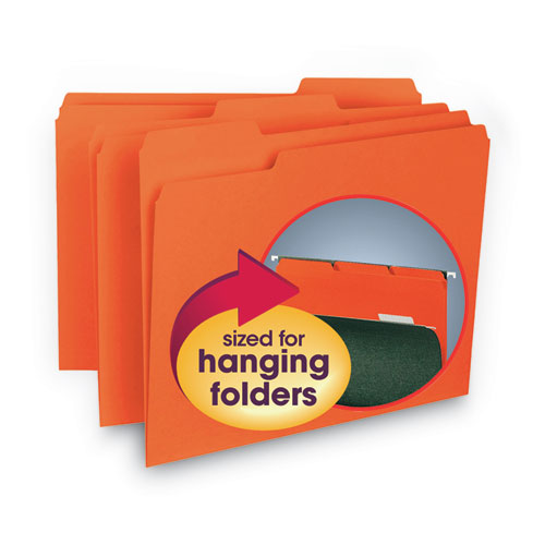 Picture of Interior File Folders, 1/3-Cut Tabs: Assorted, Letter Size, 0.75" Expansion, Orange, 100/Box