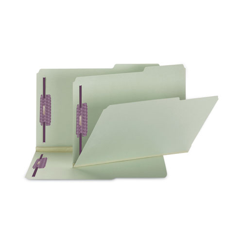 Picture of Recycled Pressboard Folders, Two SafeSHIELD Coated Fasteners, 2/5-Cut: Right, 2" Expansion, Legal Size, Gray-Green, 25/Box