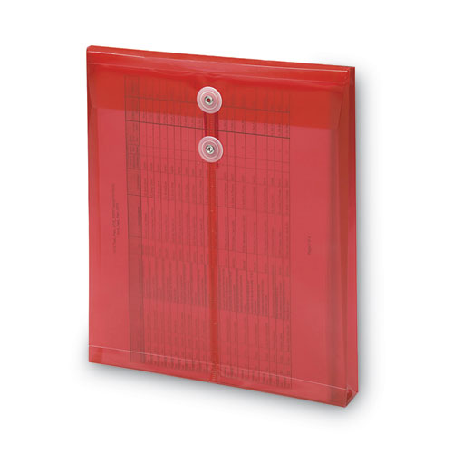 Picture of Poly String and Button Interoffice Envelopes, Open-End (Vertical), 9.75 x 11.63, Transparent Red, 5/Pack