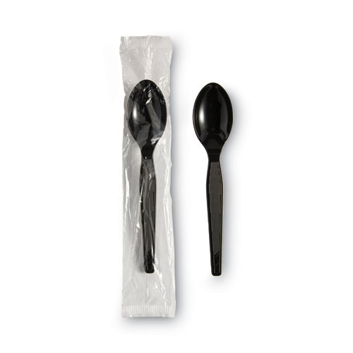 Picture of Individually Wrapped Heavyweight Teaspoons, Polystyrene, Black 1,000/Carton