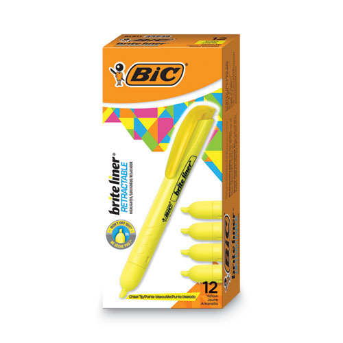 Picture of Brite Liner Retractable Highlighter, Fluorescent Yellow Ink, Chisel Tip, Yellow/Black Barrel, Dozen