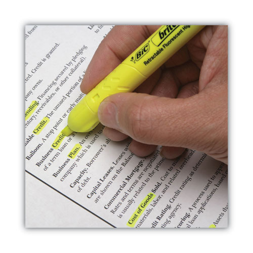Picture of Brite Liner Retractable Highlighter, Fluorescent Yellow Ink, Chisel Tip, Yellow/Black Barrel, Dozen