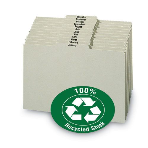 Picture of 100% Recycled Monthly Top Tab File Guide Set, 1/3-Cut Top Tab, January to December, 8.5 x 11, Green, 12/Set