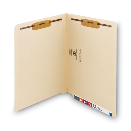 Picture of End Tab Fastener Folders with Reinforced Straight Tabs, 14-pt Manila, 2 Fasteners, Letter Size, Manila Exterior, 50/Box