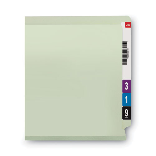 Picture of End Tab Pressboard Classification Folders, Two SafeSHIELD Coated Fasteners, 3" Expansion, Letter Size, Gray-Green, 25/Box