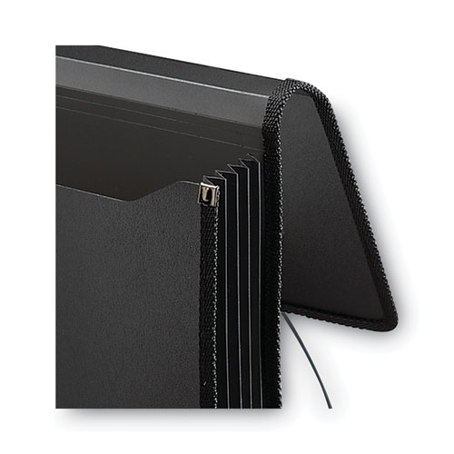 Picture of Poly Premium Wallets, 5.25" Expansion, 1 Section, Elastic Cord Closure, Letter Size, Black