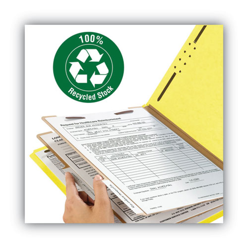 Picture of Recycled Pressboard Classification Folders, 2" Expansion, 2 Dividers, 6 Fasteners, Letter Size, Yellow Exterior, 10/Box