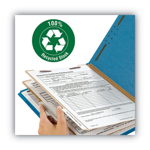 Picture of Recycled Pressboard Classification Folders, 2" Expansion, 2 Dividers, 6 Fasteners, Letter Size, Dark Blue, 10/Box