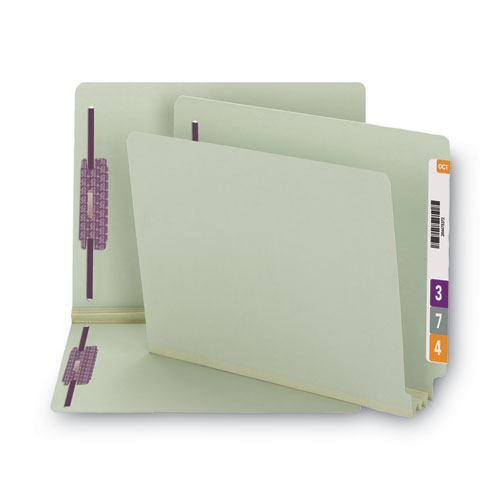 Picture of End Tab Pressboard Classification Folders, Two SafeSHIELD Coated Fasteners, 3" Expansion, Letter Size, Gray-Green, 25/Box