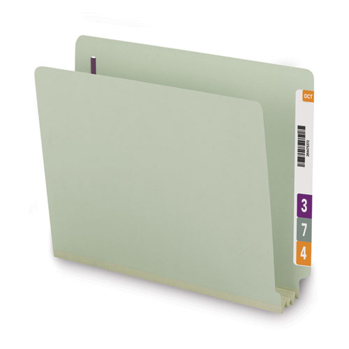 Picture of End Tab Pressboard Classification Folders, Two SafeSHIELD Coated Fasteners, 3" Expansion, Letter Size, Gray-Green, 25/Box