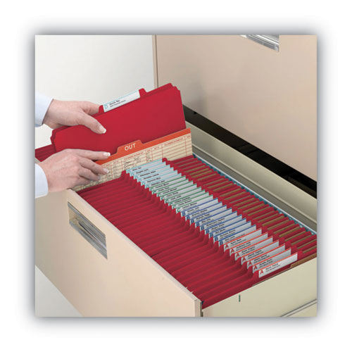 Picture of Recycled Pressboard Classification Folders, 2" Expansion, 2 Dividers, 6 Fasteners, Letter Size, Bright Red, 10/Box