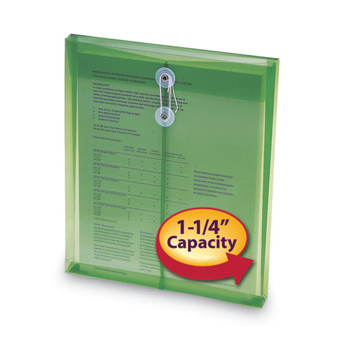 Picture of Poly String and Button Interoffice Envelopes, Open-End (Vertical), 9.75 x 11.63, Transparent Green, 5/Pack