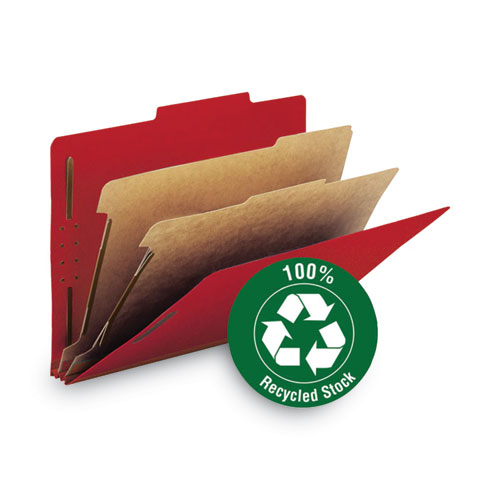 Picture of Recycled Pressboard Classification Folders, 2" Expansion, 2 Dividers, 6 Fasteners, Letter Size, Bright Red, 10/Box