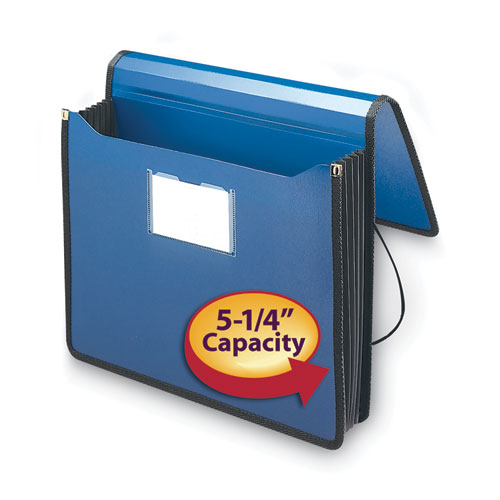 Picture of Poly Premium Wallets, 5.25" Expansion, 1 Section, Elastic Cord Closure, Letter Size, Navy Blue