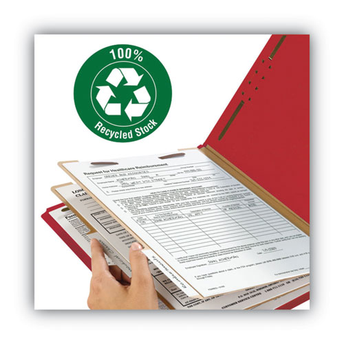 Picture of Recycled Pressboard Classification Folders, 2" Expansion, 2 Dividers, 6 Fasteners, Letter Size, Bright Red, 10/Box