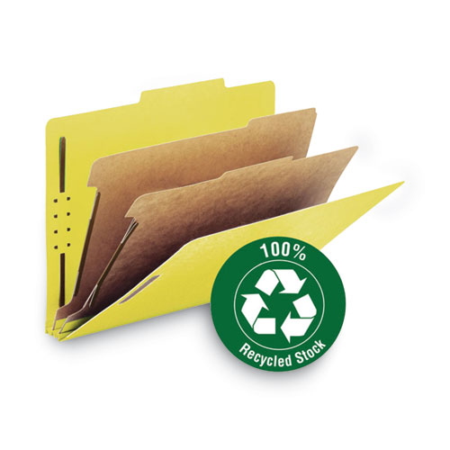 Picture of Recycled Pressboard Classification Folders, 2" Expansion, 2 Dividers, 6 Fasteners, Letter Size, Yellow Exterior, 10/Box