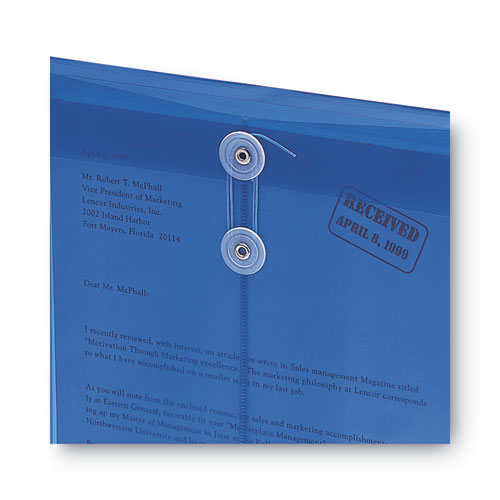 Picture of Poly String and Button Interoffice Envelopes, Open-End (Vertical), 9.75 x 11.63, Transparent Blue, 5/Pack