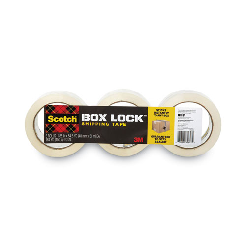 Picture of Box Lock Shipping Packaging Tape, 3" Core, 1.88" x 54.6 yds, Clear, 3/Pack