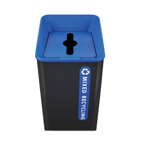 Picture of Sustain Decorative Refuse with Recycling Lid, 23 gal, Metal/Plastic, Black/Blue