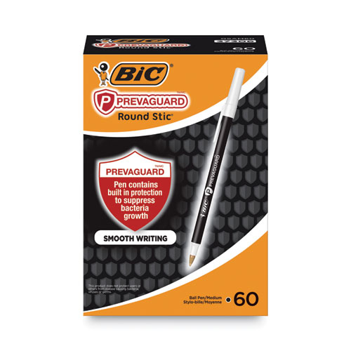 Picture of PrevaGuard Round Stic Pen, Stick, Medium 1 mm, Black Ink, Black Barrel, 60/Pack