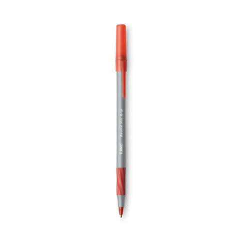 Picture of Round Stic Grip Xtra Comfort Ballpoint Pen, Stick, Fine 0.8 mm, Red Ink, Gray/Red Barrel, Dozen