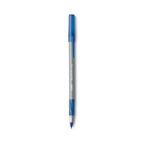 Picture of Round Stic Grip Xtra Comfort Ballpoint Pen, Easy-Glide, Stick, Medium 1.2 mm, Blue Ink, Gray/Blue Barrel, Dozen