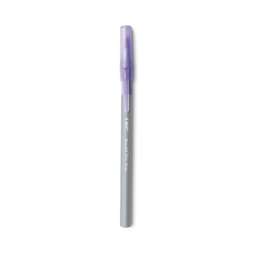 Picture of Round Stic Grip Xtra Comfort Ballpoint Pen, Easy-Glide, Stick, Medium 1.2 mm, Purple Ink, Gray/Purple Barrel, Dozen