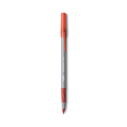 Picture of Round Stic Grip Xtra Comfort Ballpoint Pen, Easy-Glide, Stick, Medium 1.2 mm, Red Ink, Gray/Red Barrel, Dozen