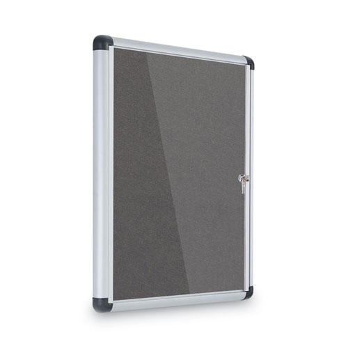 Picture of Slim-Line Enclosed Fabric Bulletin Board with One Door, 28" x 38", Gray Surface, Satin Aluminum Frame