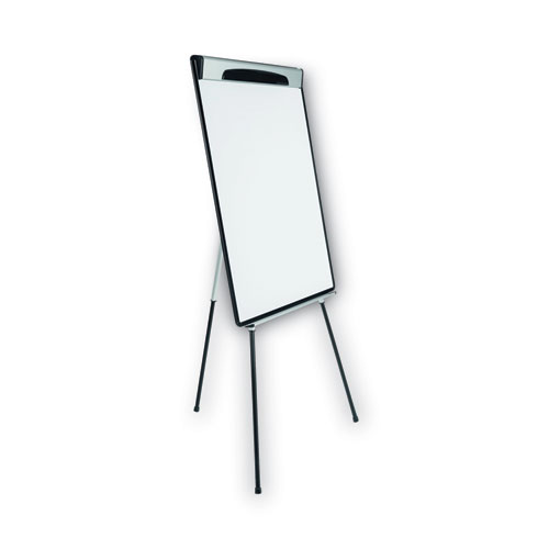 Picture of Magnetic Gold Ultra Dry Erase Tripod Presentation Easel with Arms, 28" x 38.5", White Surface, Black/Silver Aluminum Frame