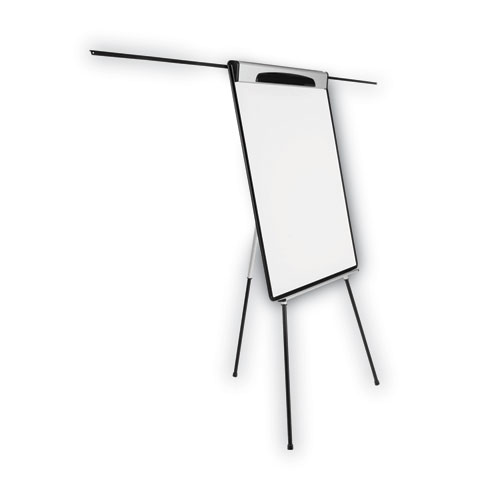 Picture of Magnetic Gold Ultra Dry Erase Tripod Presentation Easel with Arms, 28" x 38.5", White Surface, Black/Silver Aluminum Frame