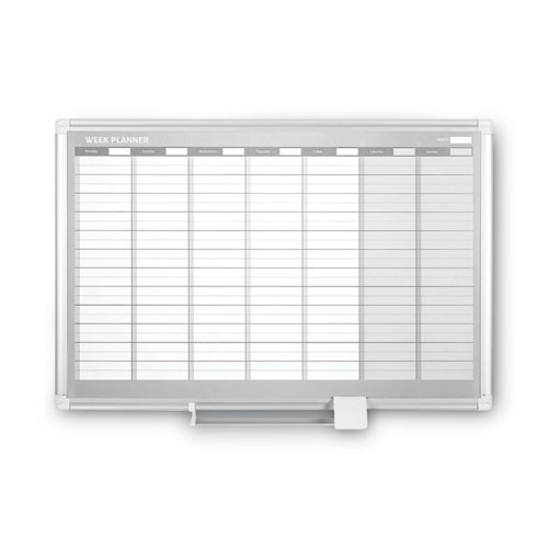 Picture of Magnetic Dry Erase Calendar Board, Weekly Calendar, 36 x 24, White Surface, Silver Aluminum Frame