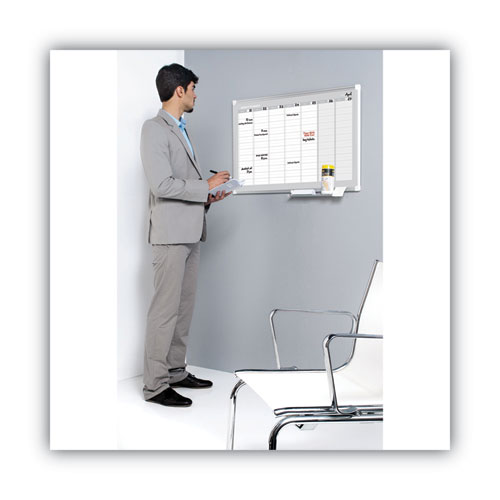 Picture of Magnetic Dry Erase Calendar Board, Weekly Planning/Scheduling, 36" x 24", White Surface, Satin Aluminum Frame