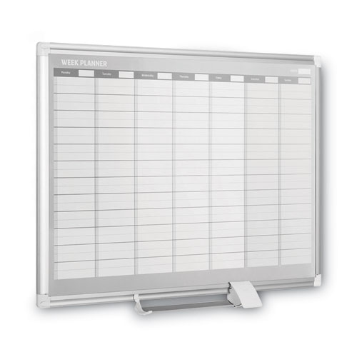 Picture of Magnetic Dry Erase Calendar Board, Weekly Planning/Scheduling, 36" x 24", White Surface, Satin Aluminum Frame