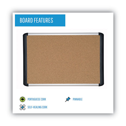 Picture of Tech Cork Board, 48" x 36", Tan Surface, Silver/Black Aluminum Frame